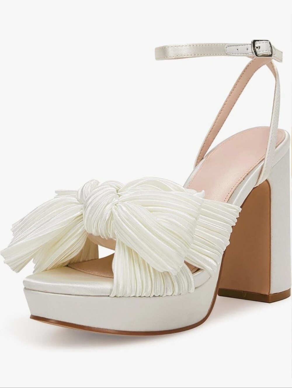 VETASTE Women's Pleated Bow Knot Platform Heeled Sandals